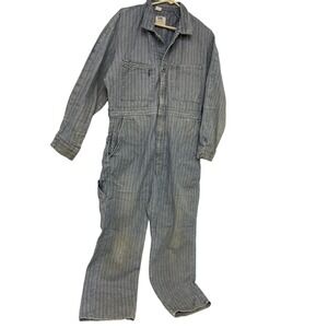 Lee 50s Union-Alls Coverall Jumpsuit Herringbone Denim Medium Roached Distressed